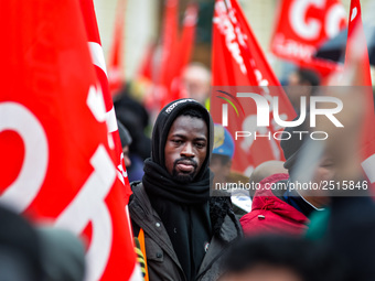 Logistic and transport workers from COBAS union organized a protest against the so-called "jobs-act" law in Rome, Italy on Saturday, Februar...