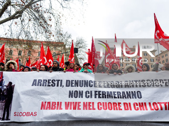 Logistic and transport workers from COBAS union organized a protest against the so-called "jobs-act" law in Rome, Italy on Saturday, Februar...