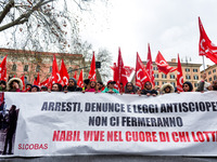 Logistic and transport workers from COBAS union organized a protest against the so-called "jobs-act" law in Rome, Italy on Saturday, Februar...