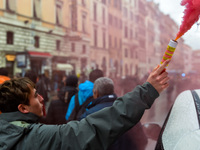 Logistic and transport workers from COBAS union organized a protest against the so-called "jobs-act" law in Rome, Italy on Saturday, Februar...