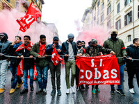 Logistic and transport workers from COBAS union organized a protest against the so-called "jobs-act" law in Rome, Italy on Saturday, Februar...