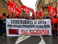 Logistic and transport workers from COBAS union organized a protest against the so-called "jobs-act" law in Rome, Italy on Saturday, Februar...