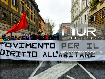 Logistic and transport workers from COBAS union organized a protest against the so-called "jobs-act" law in Rome, Italy on Saturday, Februar...