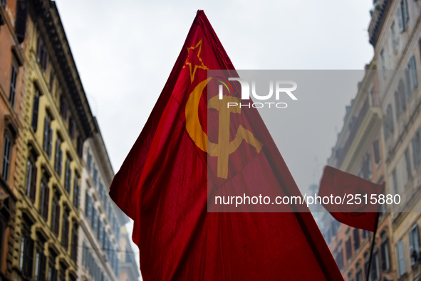 Logistic and transport workers from COBAS union organized a protest against the so-called "jobs-act" law in Rome, Italy on Saturday, Februar...