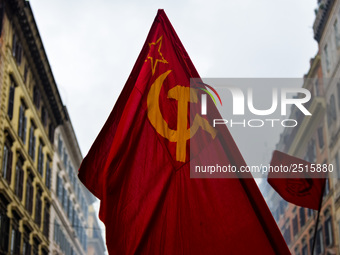 Logistic and transport workers from COBAS union organized a protest against the so-called "jobs-act" law in Rome, Italy on Saturday, Februar...