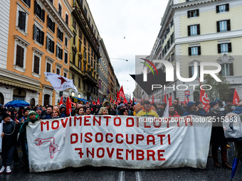 Logistic and transport workers from COBAS union organized a protest against the so-called "jobs-act" law in Rome, Italy on Saturday, Februar...