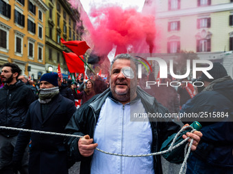 Logistic and transport workers from COBAS union organized a protest against the so-called "jobs-act" law in Rome, Italy on Saturday, Februar...