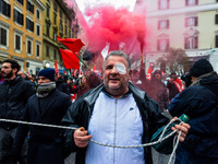 Logistic and transport workers from COBAS union organized a protest against the so-called "jobs-act" law in Rome, Italy on Saturday, Februar...