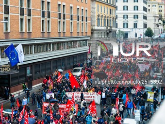 Logistic and transport workers from COBAS union organized a protest against the so-called "jobs-act" law in Rome, Italy on Saturday, Februar...