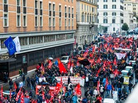 Logistic and transport workers from COBAS union organized a protest against the so-called "jobs-act" law in Rome, Italy on Saturday, Februar...