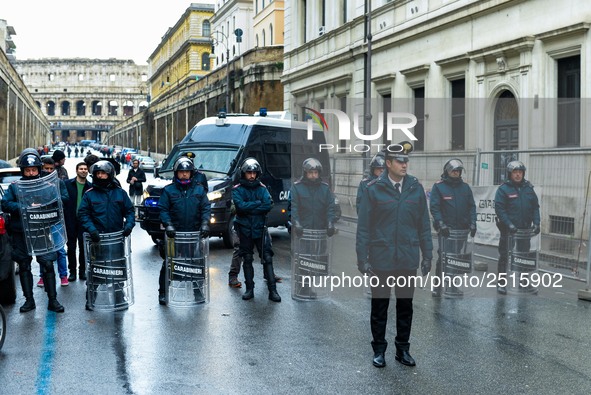 Italian police controls the Logistic and transport workers from COBAS union during a protest against the so-called 'jobs-act' law in Rome, I...