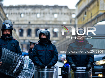 Italian police controls the Logistic and transport workers from COBAS union during a protest against the so-called 'jobs-act' law in Rome, I...