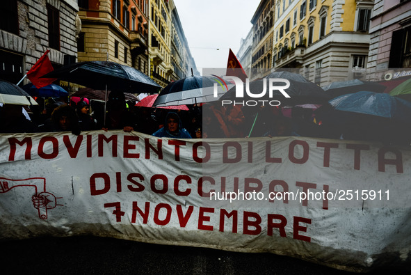 Logistic and transport workers from COBAS union organized a protest against the so-called "jobs-act" law in Rome, Italy on Saturday, Februar...