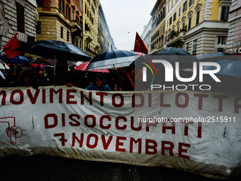 Logistic and transport workers from COBAS union organized a protest against the so-called "jobs-act" law in Rome, Italy on Saturday, Februar...