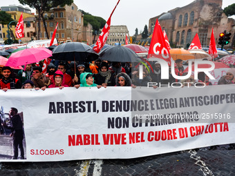 Logistic and transport workers from COBAS union organized a protest against the so-called "jobs-act" law in Rome, Italy on Saturday, Februar...