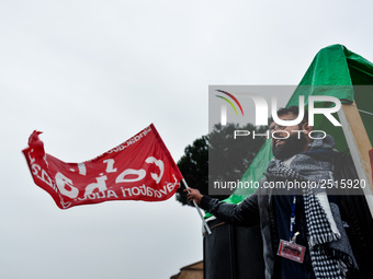 Logistic and transport workers from COBAS union organized a protest against the so-called "jobs-act" law in Rome, Italy on Saturday, Februar...