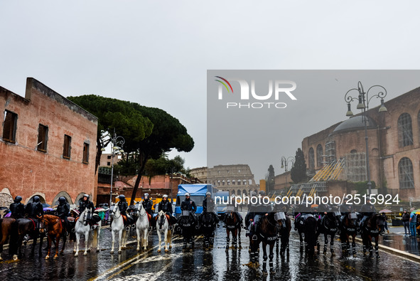 Italian police controls the Logistic and transport workers from COBAS union during a protest against the so-called 'jobs-act' law in Rome, I...