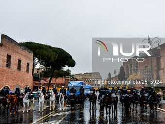 Italian police controls the Logistic and transport workers from COBAS union during a protest against the so-called 'jobs-act' law in Rome, I...