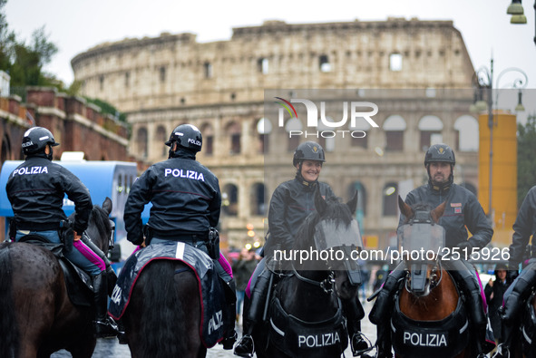 Italian police controls the Logistic and transport workers from COBAS union during a protest against the so-called 'jobs-act' law in Rome, I...