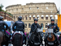 Italian police controls the Logistic and transport workers from COBAS union during a protest against the so-called 'jobs-act' law in Rome, I...