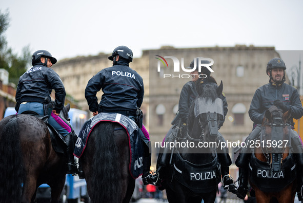 Italian police controls the Logistic and transport workers from COBAS union during a protest against the so-called 'jobs-act' law in Rome, I...