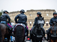 Italian police controls the Logistic and transport workers from COBAS union during a protest against the so-called 'jobs-act' law in Rome, I...