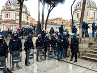 Italian police controls the Logistic and transport workers from COBAS union during a protest against the so-called 'jobs-act' law in Rome, I...