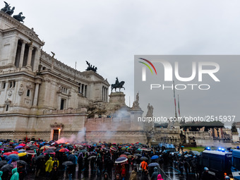 Logistic and transport workers from COBAS union organized a protest against the so-called "jobs-act" law in Rome, Italy on Saturday, Februar...