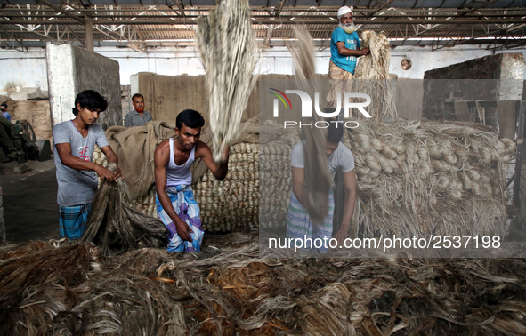 Workers busy in making jute sacks at Latif Bawany Jute Mills in Demra, Dhaka, on 5 March 2018 amid the country is ready to celebrate Nationa...