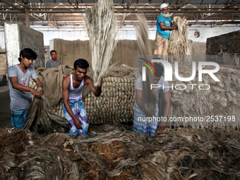 Workers busy in making jute sacks at Latif Bawany Jute Mills in Demra, Dhaka, on 5 March 2018 amid the country is ready to celebrate Nationa...