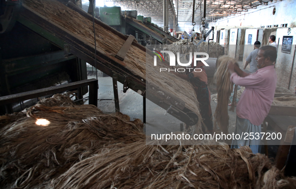 Workers busy in making jute sacks at Latif Bawany Jute Mills in Demra, Dhaka, on 5 March 2018 amid the country is ready to celebrate Nationa...