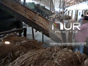 Workers busy in making jute sacks at Latif Bawany Jute Mills in Demra, Dhaka, on 5 March 2018 amid the country is ready to celebrate Nationa...