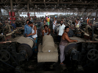 Workers busy in making jute sacks at Latif Bawany Jute Mills in Demra, Dhaka, on 5 March 2018 amid the country is ready to celebrate Nationa...