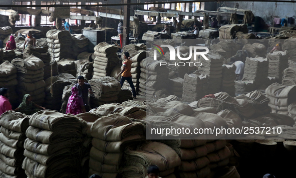 Workers busy in making jute sacks at Latif Bawany Jute Mills in Demra, Dhaka, on 5 March 2018 amid the country is ready to celebrate Nationa...