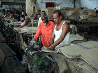 Workers busy in making jute sacks at Latif Bawany Jute Mills in Demra, Dhaka, on 5 March 2018 amid the country is ready to celebrate Nationa...