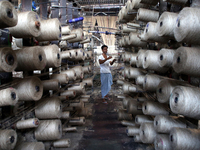 Workers busy in making jute sacks at Latif Bawany Jute Mills in Demra, Dhaka, on 5 March 2018 amid the country is ready to celebrate Nationa...