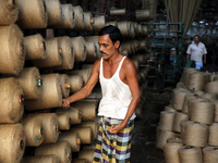 Workers busy in making jute sacks at Latif Bawany Jute Mills in Demra, Dhaka, on 5 March 2018 amid the country is ready to celebrate Nationa...