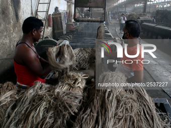 Workers busy in making jute sacks at Latif Bawany Jute Mills in Demra, Dhaka, on 5 March 2018 amid the country is ready to celebrate Nationa...