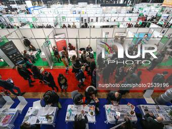 People visit the "Paris pour l'emploi" (Paris for Employment) recruitment forum on March 6, 2018, at the Grande Halle de La Villette in Pari...