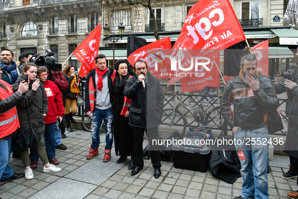 French workers' union General Confederation of Labour (CGT) Secretary-General Philippe Martinez speaks during a dimostration  to support the...