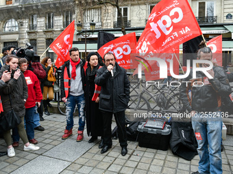 French workers' union General Confederation of Labour (CGT) Secretary-General Philippe Martinez speaks during a dimostration  to support the...