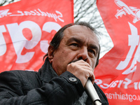 French workers' union General Confederation of Labour (CGT) Secretary-General Philippe Martinez speaks during a dimostration  to support the...