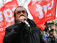 French workers' union General Confederation of Labour (CGT) Secretary-General Philippe Martinez speaks during a dimostration  to support the...