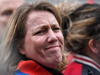 Front de gauche member Danielle Simonet attends a demonstration in front of the Palace of Justice while CGT union's members are to be judged...