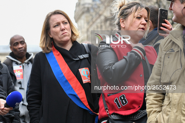 Front de gauche member Danielle Simonet attends a demonstration in front of the Palace of Justice while CGT union's members are to be judged...