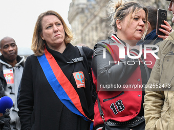 Front de gauche member Danielle Simonet attends a demonstration in front of the Palace of Justice while CGT union's members are to be judged...