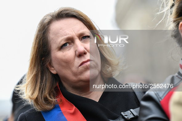 Front de gauche member Danielle Simonet attends a demonstration in front of the Palace of Justice while CGT union's members are to be judged...