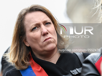 Front de gauche member Danielle Simonet attends a demonstration in front of the Palace of Justice while CGT union's members are to be judged...