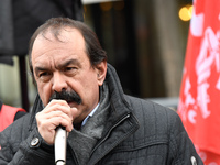 French workers' union General Confederation of Labour (CGT) Secretary-General Philippe Martinez speaks during a dimostration  to support the...