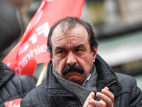 French workers' union General Confederation of Labour (CGT) Secretary-General Philippe Martinez speaks during a dimostration  to support the...